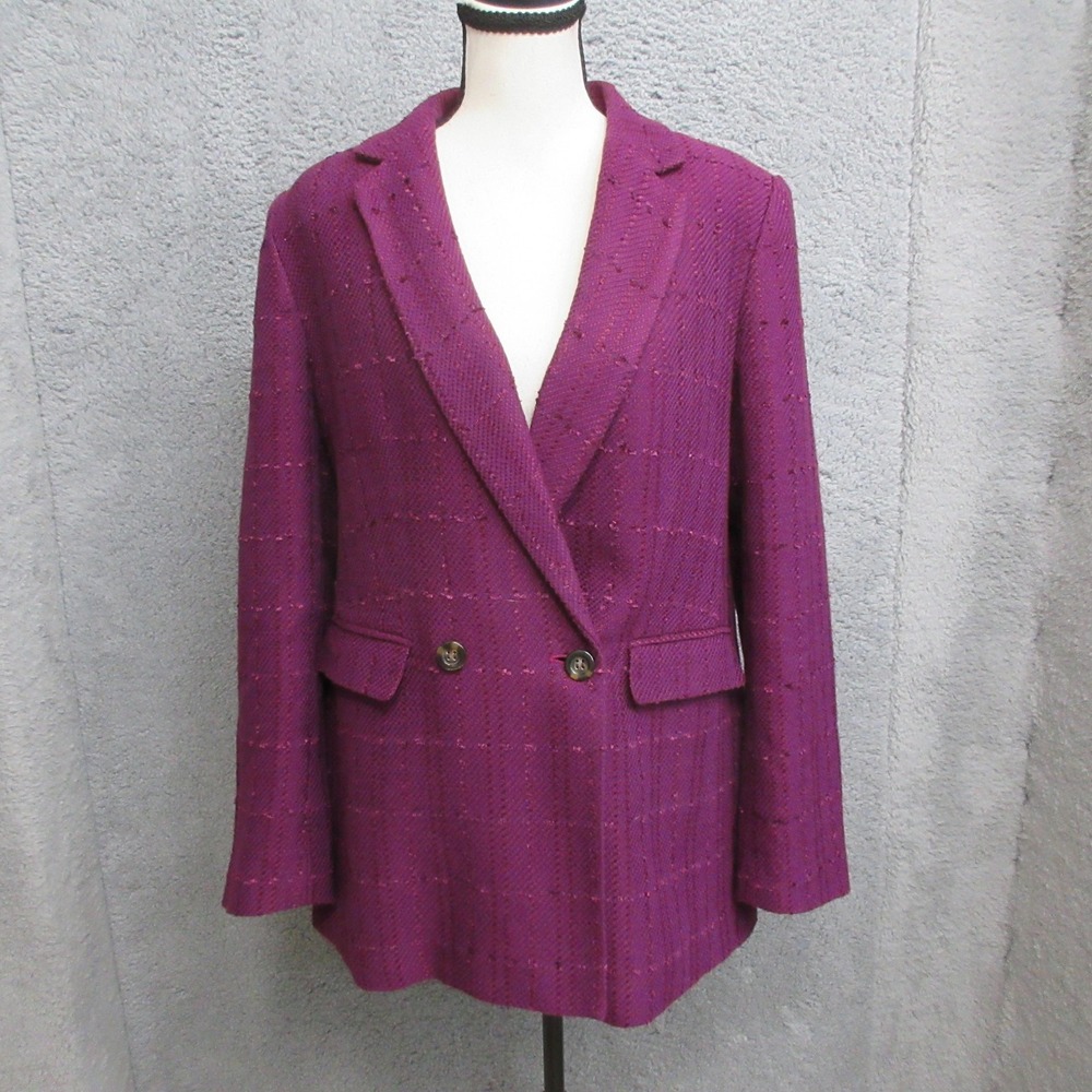 Ann Taylor Tweed Double Breasted Blazer Jacket Womens 8 Purple Career Workwear